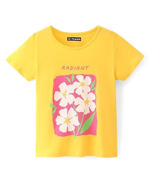 Pine Kids Cotton Knit Half Sleeves T-Shirt Floral Print - Yellow Gold
