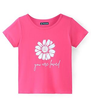 Pine Kids 100% Cotton Half Sleeves T-Shirt With Floral Print - Pink