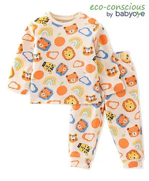 Babyoye 100% Cotton Knit with Eco Jiva Finish Full Sleeves Night Suit Wild Animal Print - Multicolour