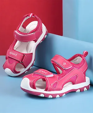 Cute Walk by Babyhug Slip On Sandals with Sports Print & Velcro Closure - Fuchsia