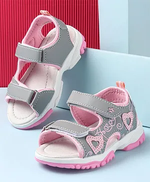 Cute Walk by Babyhug Sandal with Velcro Closure Heart Applque - Grey & Pink
