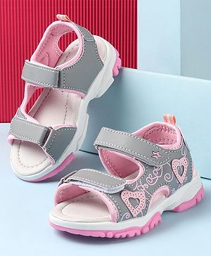 Cute Walk by Babyhug Sandal with Velcro Closure Heart Applque - Grey & Pink