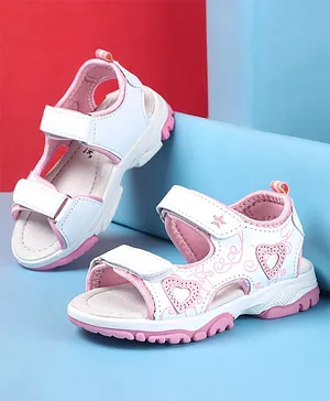 Cute Walk by Babyhug Sandal with Velcro Closure Heart Applque - White & Pink