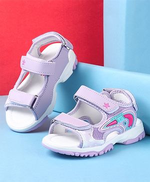 Cute Walk by Babyhug Slip On Sandals with Text Print & Velcro Closure - Purple