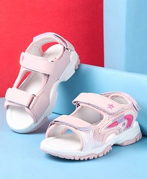 Cute Walk by Babyhug Slip On Sandals with Text Print & Velcro Closure - Pink