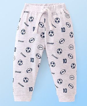 Babyhug Cotton Looper Knit Full Length Lounge Pant With Ball Print - Grey