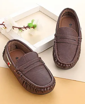 Cute Walk by Babyhug Slip On Loafer Shoes  with Star Applique- Coffee Brown