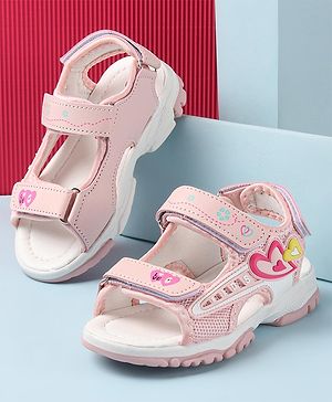 Cute Walk by Babyhug Sandal with Velcro Closure Heart Applique - Light Pink & White