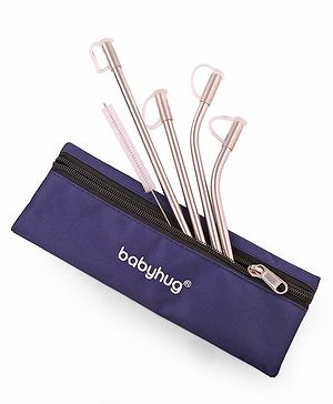 Babyhug Stainless Steel Straw Combo With Cover- Multicolor
