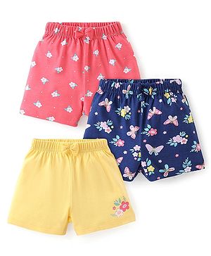 Babyhug Cotton Single Jersey Knit Shorts Floral Print Pack of 3- Multicolor