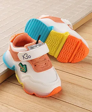 Babyoye Sneaker Shoes with Velcro Closure and Applique - Orange