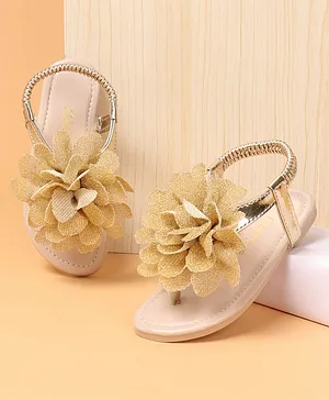 Babyoye Slip On Party Wear Sandals with Floral Corsage & Back Strap - Gold