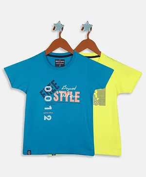 Monte Carlo Pack Of 2 Free Style Text Printed Tee - Teal & Neon