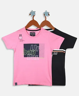 Monte Carlo Pack Of 2 Moving Forward Text Printed Tee - Black & Pink