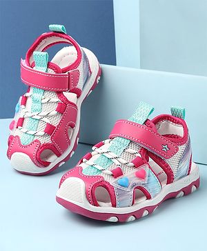 Cute Walk by Babyhug Sandals with Velcro and Heart Applique - Fuchsia