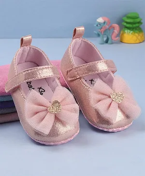 Babyoye Booties with Velcro Closure & Bow Applique - Pink