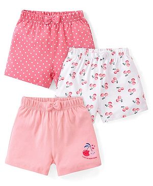 Babyhug Cotton Single Jersey Knit Shorts Polka Dot Print Pack of 3 - Pink Peach & White