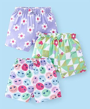 Babyhug Cotton Knit Shorts Floral Print Pack of 3- Multicolor