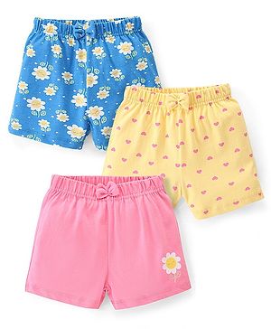 Babyhug Cotton Knit Shorts Floral Print Pack of 3 - Multicolour