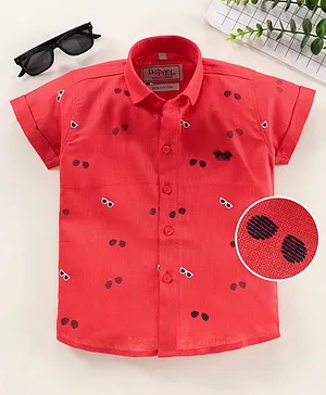 Dapper Dudes Half Sleeves Sunglasses  Printed Shirt - Red