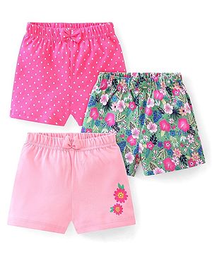 Babyhug Cotton Shorts with Floral Print Pack of 3 - Multicolour