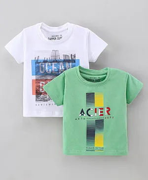Dapper Dudes Pack Of 2  Half Sleeves Text  Printed Tees - Green & White