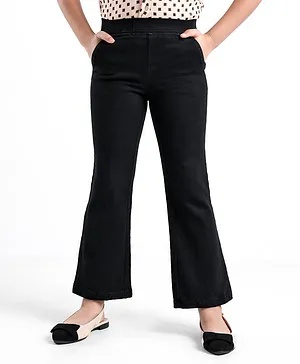 Arias Cotton Elastane Knit Full Length Fit & Flare Stretchable Denim Jeggings with Pocket - Black