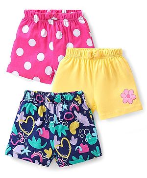Babyhug Cotton Knit Shorts With Polka Dot Print & Bow Applique Pack of 3 - Multicolor
