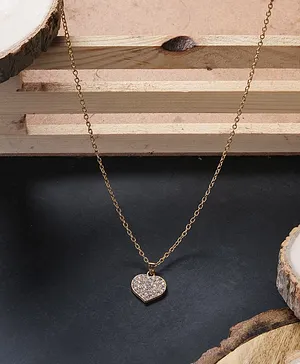 Jewelz Heart Shaped Stone Embellished Necklace Pendant - Gold