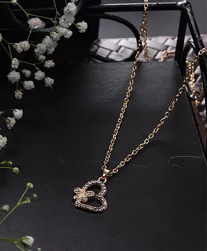 Jewelz Lovely Heart Stone Embellished Pendant - Gold