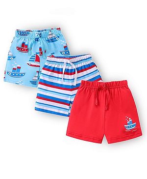 Babyhug Cotton Knit Shorts With Boat Print Pack of 3 - Multicolour
