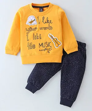 Jb Club Full Sleeves Music Theme Printed Tee With Pant - Yellow