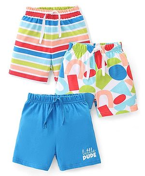 Babyhug Cotton Knit Shorts Text Print Pack of 3 - Multicolour