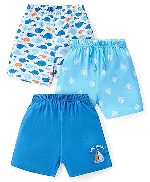 Babyhug Cotton Knit   Shorts Whale & Boat Print Pack of 3 - Multicolour