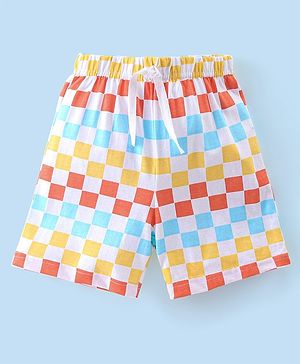 Babyhug Cotton Single Jersey Knit Knee Length Checkered Shorts - White