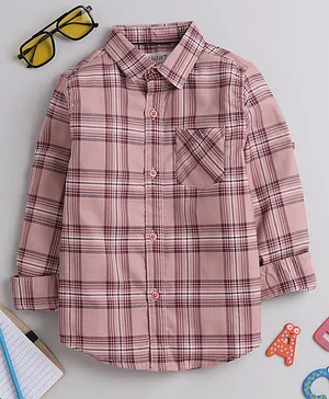 MANET Full Sleeves Wondow Pane Checked Shirt - Pink