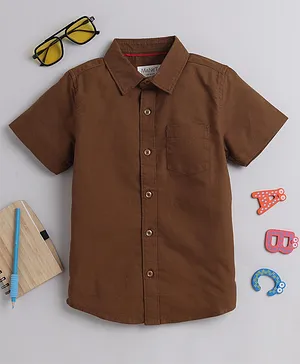 MANET Half Sleeves Solid Shirt - Brown