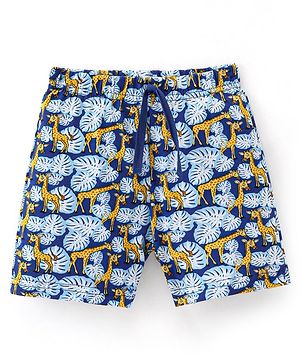 Babyhug Cotton Knit Knee Length Shorts Giraffe Print - Navy
