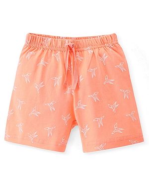 Babyhug Cotton Knit Shorts Paper Plane Print - Orange