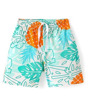 Babyhug Cotton Single Jersey Knit Shorts Tropical Print - Blue