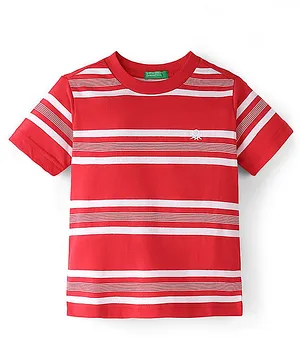 UCB Cotton Knit Half Sleeves Striped T-Shirt- Red