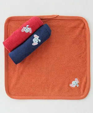 Simply Elephant Print Interlock Hand & Face Towels Pack Of 3 - Red Orange & Blue