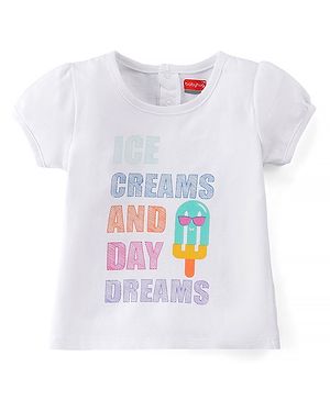 Babyhug Cotton Knit Half Sleeves Text & Ice Cream Printed T-Shirt - White
