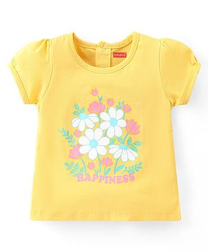Babyhug Cotton Knit Half Sleeves Top Floral Print - Yellow