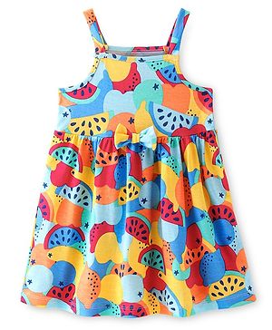 Babyhug Cotton Jersey Knit Sleeveless Singlet Frock Watermelon Print - Multicolour