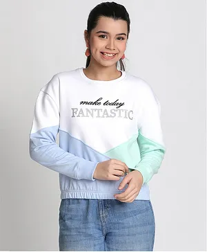 Lil Tomatoes Full Sleeves Fantastic Shimmer Text Pritnted Heavy Weight Cotton Fleece Sweatshirt - Light Green