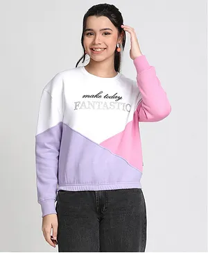 Lil Tomatoes Full Sleeves Fantastic Shimmer Text Pritnted Heavy Weight Cotton Fleece Sweatshirt - Pink