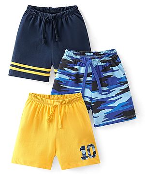 Babyhug Cotton Knit Shorts Camouflage Print Pack of 3- Multicolor