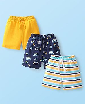 Babyhug Cotton Knit  Striped Shorts Pack of 3 - Multicolour