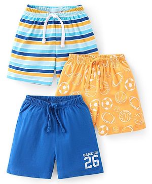 Babyhug Cotton Knit Shorts With Football Print Pack of 3 - Multicolour